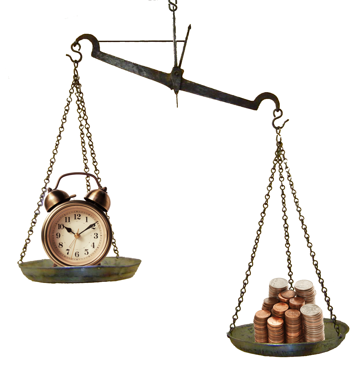 A balance weighing time against money